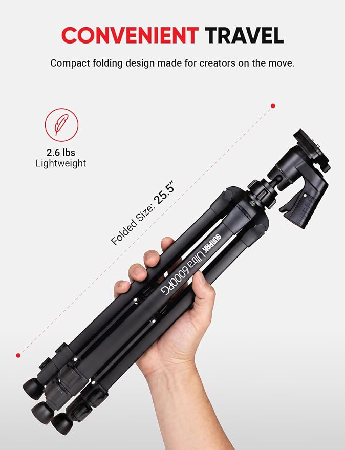 Sunpak 61" Aluminum Video & Camera Tripod with Pistol Grip Ball Head Stand | Lightweight, durable 61" tripod with self-leveling rubber feet, bull's-eye level, and geared center column. - Image 3