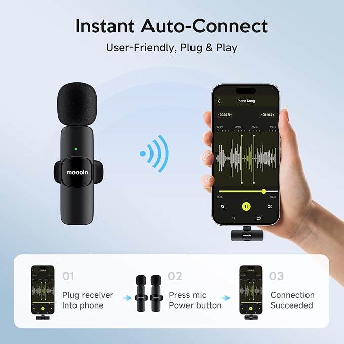 Wireless Mini Microphone for iPhone/Android:Lapel Microphone for Video Recording,Plug and Play,Live Streaming and Podcasting-Textured Black - Image 2