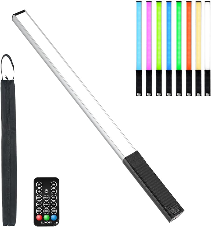 LUXCEO RGB LED Photography Lighting Portable Wand Handheld LED Video Light 1000 Lumens CRI 95+ USB Rechargeable with Remote Control, Carry Bag, Adjustable Color Temperature 3000K-6000K and 36 Colors by LUXCEO