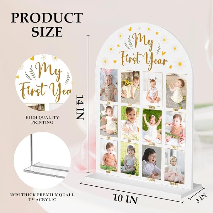 My First Year Photo Board Baby Milestone Signs One Year of Baby Photo Board, Best Babies Keepsake 10x14 Inches Acrylic Sign Decor Fits 2" x 3" Photo A11 - Image 2