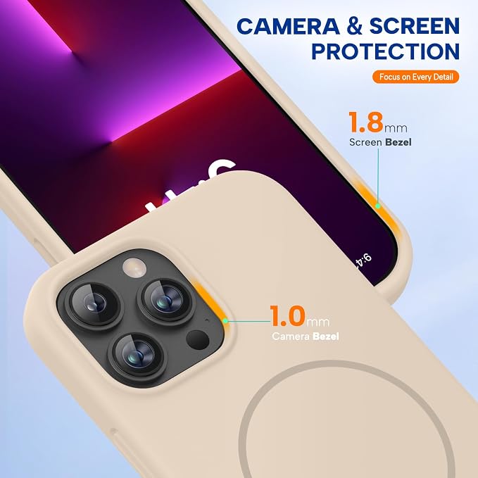 miracase Magnetic for iPhone 13 Pro Max Case, [Soft Anti-Scratch Microfiber Lining], Compatible with MagSafe, Liquid Silicone Shockproof Drop Protection Phone Case for 13 Pro Max, Sand - Image 8