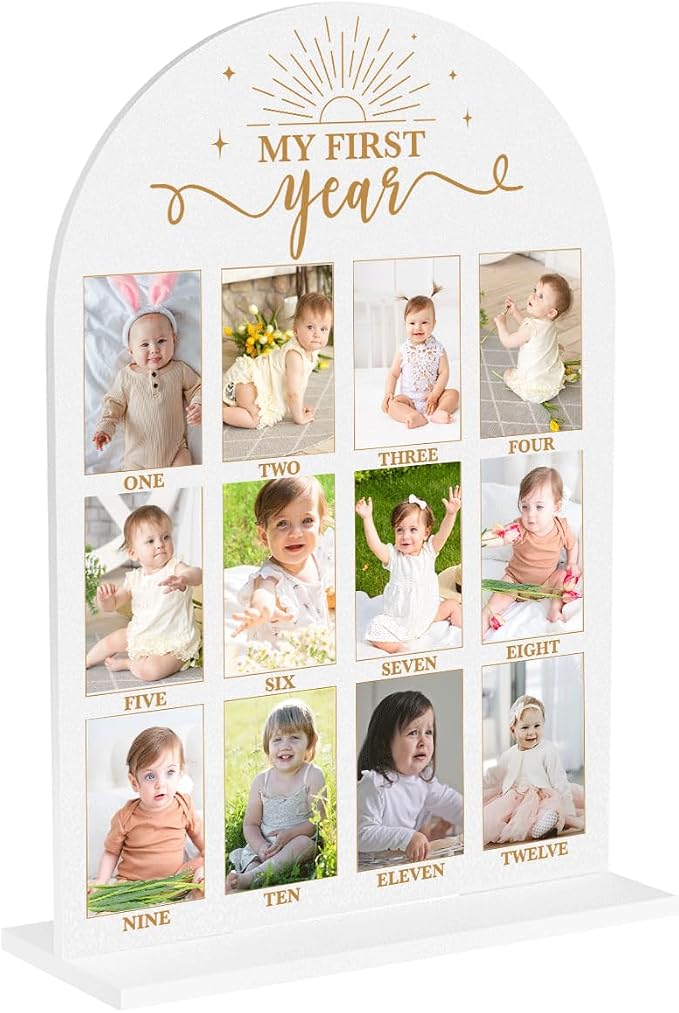 My First Year Photo Board Baby Milestone Signs One Year of Baby Photo Board, Best Babies Keepsake 10x14 Inches Acrylic Sign Decor Fits 2" x 3" Photo A05 by WelcometoMgfyfghj