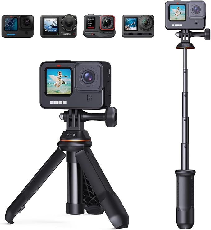 K&F CONCEPT 33.5cm/13.2" Mini Desktop Selfie Stick Tripod | Portable Vlog Handle Grip Action Camera Selfie Stick for GoPro Hero 13/12/11/10/9/8/Max, DJI Osmo Action 6/5/4/3/2/1 MS10 by KFCONCEPT