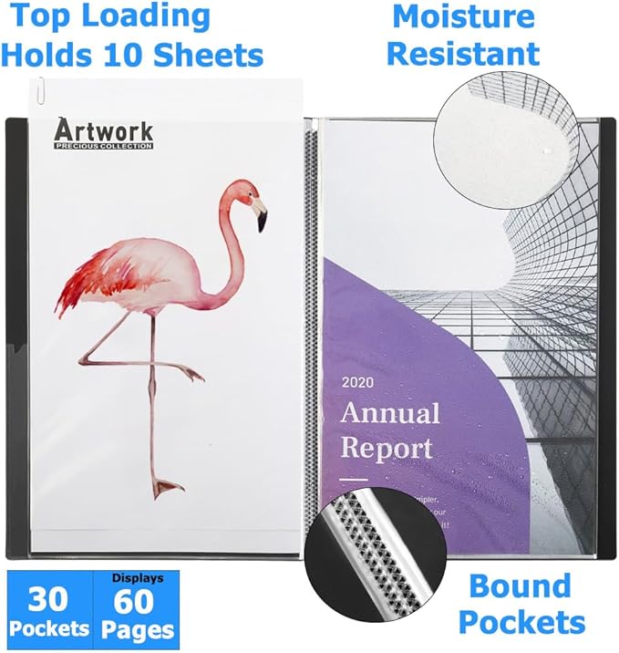 Sooez Heavy Duty Binder with Plastic Sleeves 18"x24", Portfolio Folder | With 30 Clear Sheet Protectors, Display 60 Pages, Presentation Book for Artwork, Sheet Music, Document - Image 5