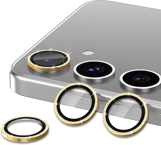 for Samsung Galaxy S23 FE Camera Lens Protector, Individual Metal Ring Tempered Glass Lens Cover, [Strong Adsorption] Scratch Resistant Ultra-Thin HD Clear Lens Cover, 1 Set-Gold Sparkly - Image 2