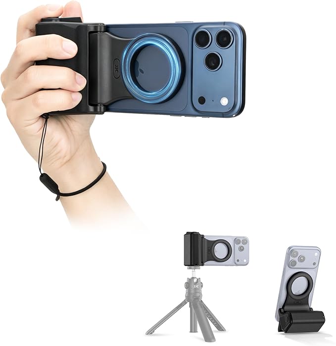 JJC iPhone Camera Grip with Remote, Magnetic Camera Attachment for iPhone | Selfie Grip for iPhone 17 16 15 14 13 12 Pro Max MagSafe Accessories, Ideal for Photography/Fun Shot/Video/Vlog by JJC