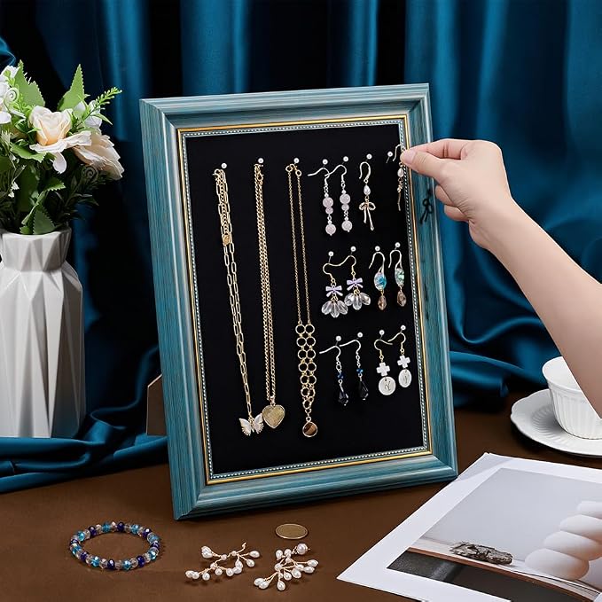 1Pcs Vintage Jewelry Display Stand, Jewelry Rack Photo Frame Shaped Earrings Display Holder with Pins Necklace Earring Ring Holder for Selling Vendors Boutique Women Gift - Image 3