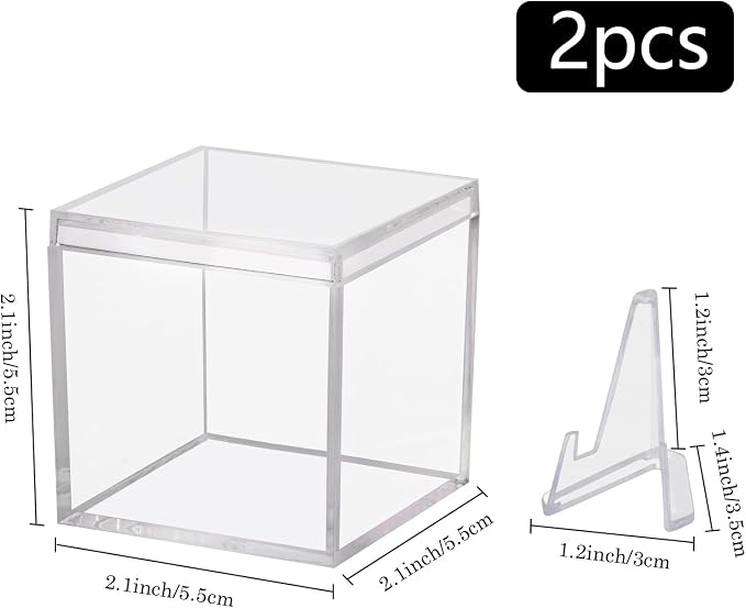 2 Pack Championship Ring Display Case, Clear Acrylic Memorabilia Stand Cube Ring Holder Dust Protection Transparent Storage Box for Sports Baseball Basketball Fan Souvenir Protection Supplies - Image 2
