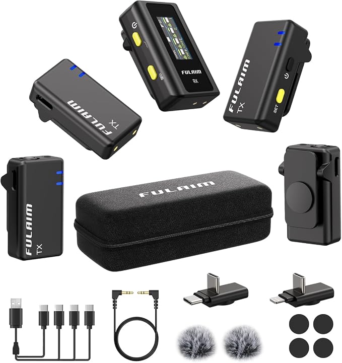 FULAIM X6 Wireless Lavalier Microphones with 4 Transmitter for iPhone, iPad, Android, Camera, Lapel Mic with 48KHz 24Bit, Noise Cancellation for Video Recording, Vlog, YouTube, TikTok by FULAIM