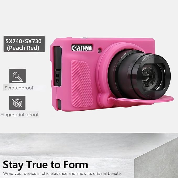 Camera Case for Canon PowerShot SX740/ SX730 Digital Camera, SX740 HS Case | Soft Silicone Protective Case Removable Lens Cover, Comes with 2 Screen Protectors and 1 Wrist Strap. (Peach Red) - Image 7