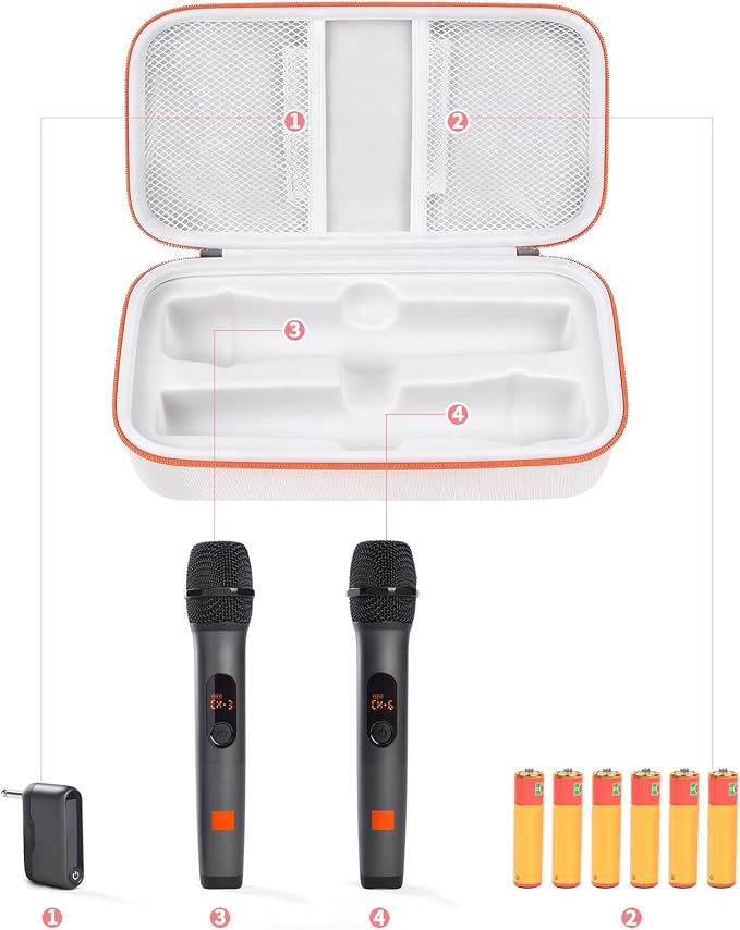 Wireless Microphone Case Compatible with JBL Wireless Two Microphone System, Handheld Dual Mic Travel Bag for Singing or Karaoke for Receivers, Adapters, AA Batteries - Image 2