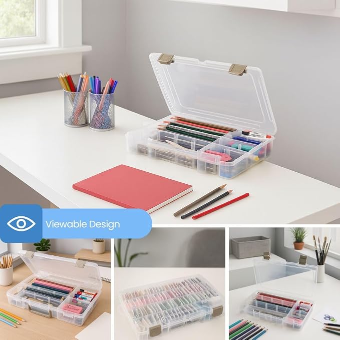 ArtBin Medium Solutions Box Craft Organizer with 12 Dividers, Clear | 12 Removable Dividers, 10.75 x 7.375 x 1.75 Inches, Secure Latches, Stackable, Clear Plastic - Image 6