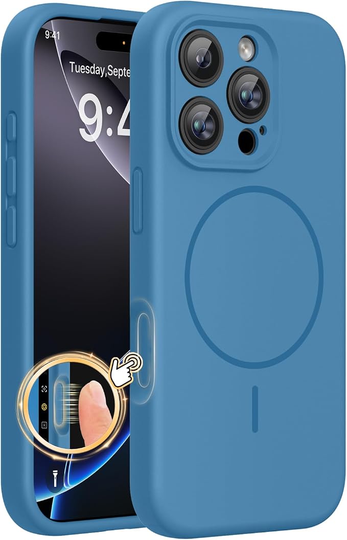miracase Magnetic for iPhone 16 Pro Case, [Soft Anti-Scratch Microfiber Lining], Compatible with MagSafe, Liquid Silicone Case Shockproof Drop Protection Phone Case for 16 Pro,Capri Blue | Compatible with MagSafe, Soft Microfiber Lining, Liquid Silicon... by Miracase