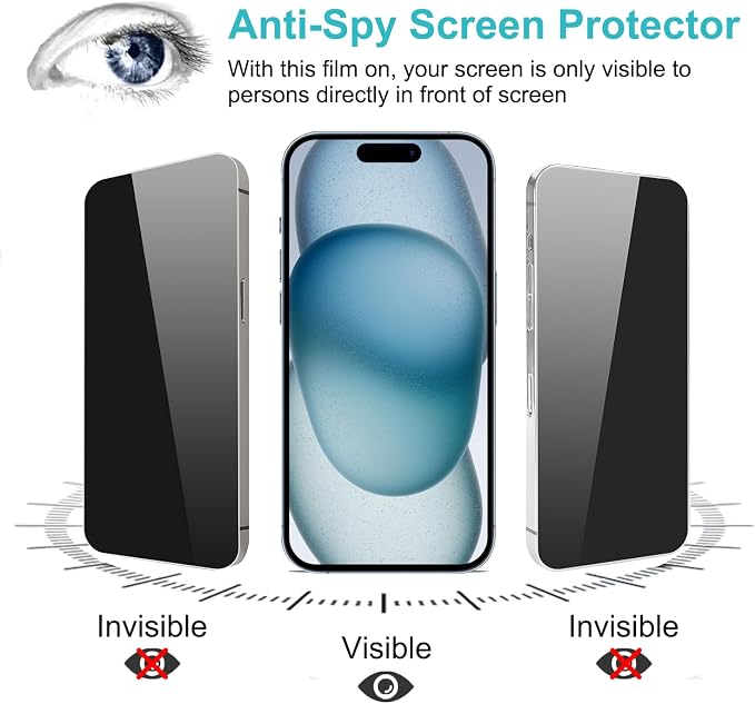 PEHAEL for iPhone 15 Privacy Screen Protector+Camera Lens Protector | Installation kits, Anti-Spy Private, Anti-Scratch, 9H Tempered Glass, Case Friendly, 2+2 Pack, [6.1 inch] - Image 4