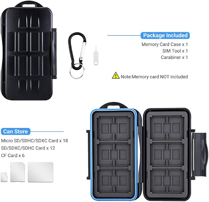 36 Slots SD Card Case Micro SD Card Case CF Card Holder Memory Card Holder Storage for 18 Micro SD Card, 12 SD SDXC SDHC Card, 6 CF Card - Image 7