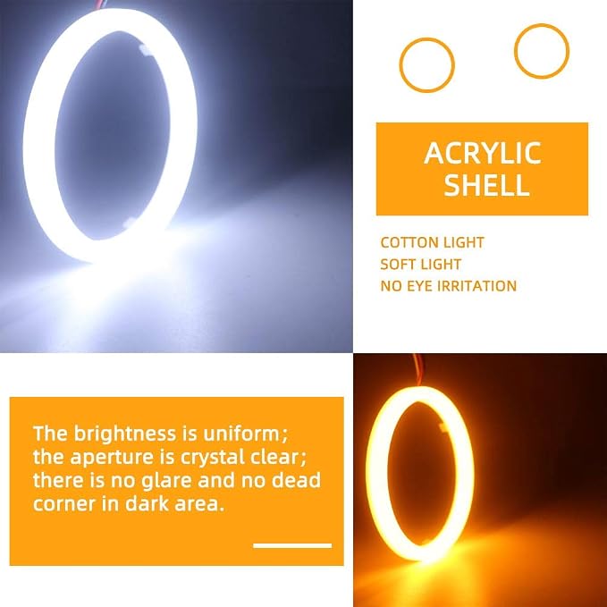 Qasim 1-Pair 100MM White+Amber Switchback 132SMD 4014 LED Halo Ring Angel Eyes DRL Warning Lights 12V - Image 6