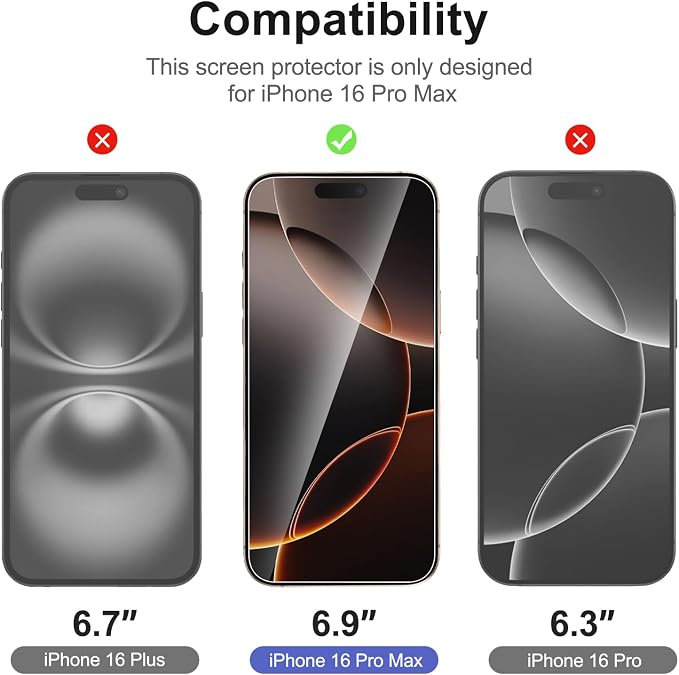 NEW'C 3x for iPhone 16 Pro Max Screen Protector (6.9 inches)+ 3x Camera Lens Protector, Sensor Protection, Case Friendly Tempered Glass Film + Dust Plug- Easy installation tool include - Image 2