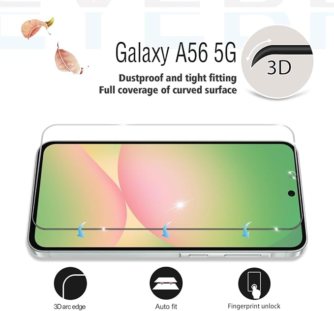 Galaxy A56 HD Clear Tempered Glass Screen Protector + Camera Lens Protectors, [2+2 Pack] [3D Glass] [Anti-Glare] [Bubble-Free] Screen Protector Glass For Samsung Galaxy A56 - Image 3