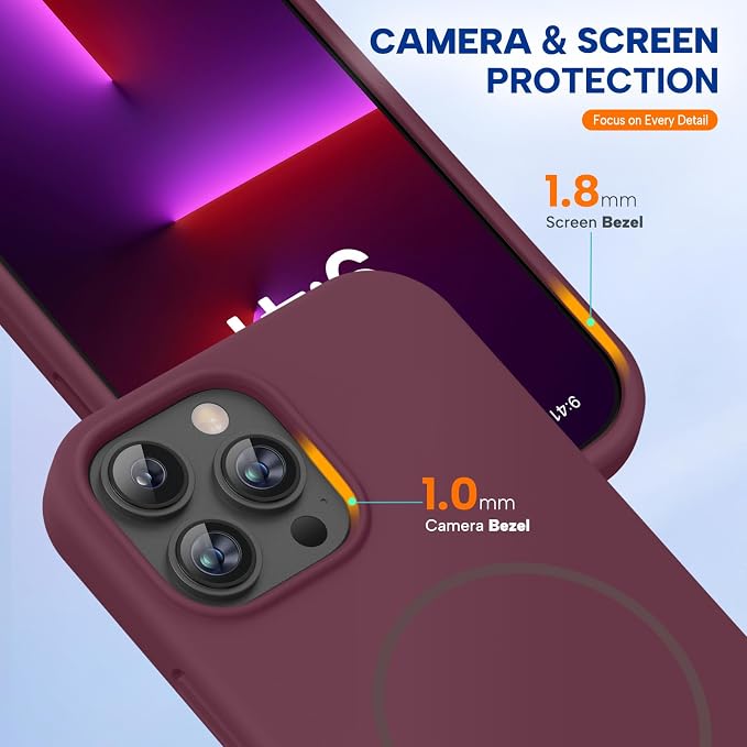 miracase Magnetic for iPhone 13 Pro Max Case, [Soft Anti-Scratch Microfiber Lining], Compatible with MagSafe, Liquid Silicone Shockproof Drop Protection Phone Case for 13 Pro Max, Wine Red - Image 8