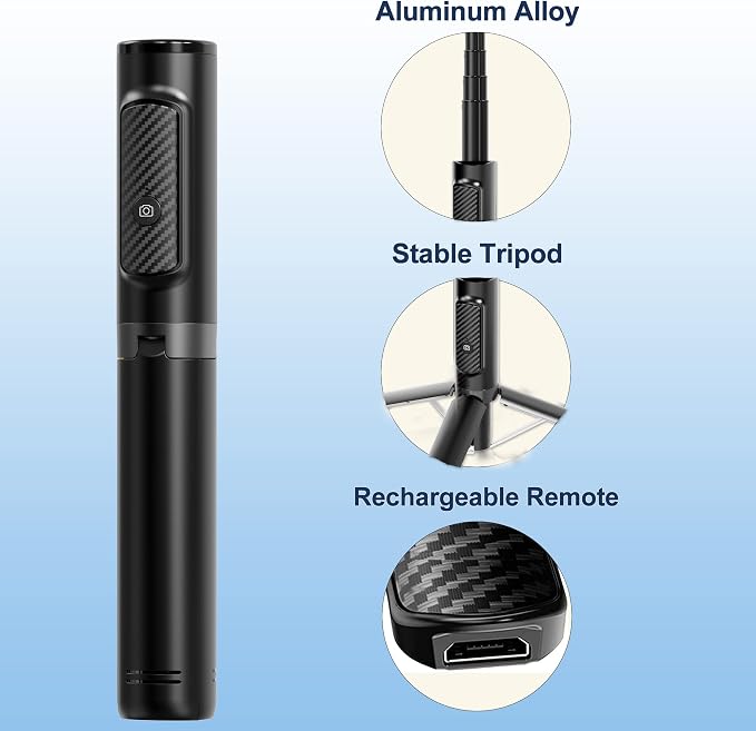 Selfie Stick Tripod with Remote Aluminum Alloy Phone Tripod Bluetooth Remote and 270°Rotation Stand Compatible with iPhone and Android Phone - Image 6