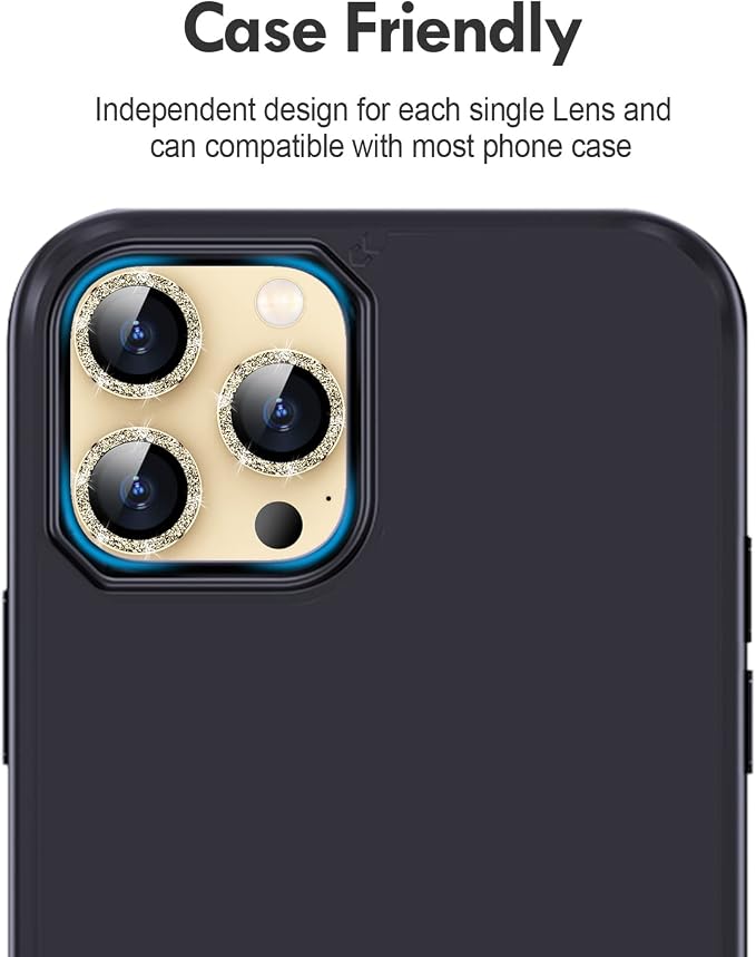 for iPhone 14 Pro/14 Pro Max Camera Lens Protector Glitter, Gold | Individual Metal, 9H Hardness, Scratch Resistant, Shockproof, Drop Protection, Case Friendly, Stylish Accessories - Image 6