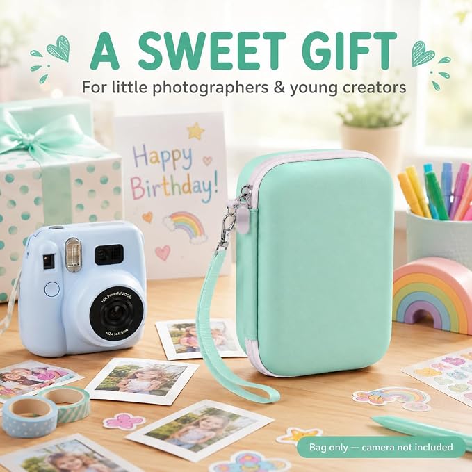 Kids Instant Print Camera Case for DYLANTO for ESOXOFFORE Cameras | Portable Digital Camera Case Organizer for ETIKEZ for YTETCN for DUDUDRAGON with Pocket for Accessories (Box Only)-Mint Green - Image 9