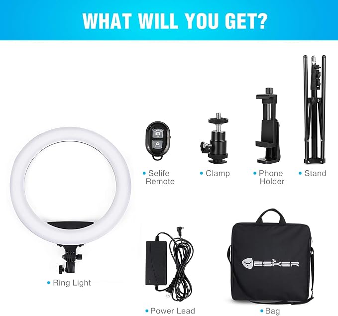 Ring Light 18 Inch LED Ringlight Kit with 73 inch Tripod Stand with Phone Holder Adjustable 3200-6000k Color Temperature Circle MUA Lighting for Camera for Vlog, Makeup,Youtobe, Video Shooting, Selfie - Image 8