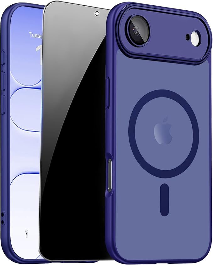 for iPhone Air Case with Privacy Screen Protector, Blue | Full Camera Protector, Magnetic, Compatible with MagSafe, Translucent Matte Shockproof Phone Cover for iPhone 17 Air Case by ZOZDOKG
