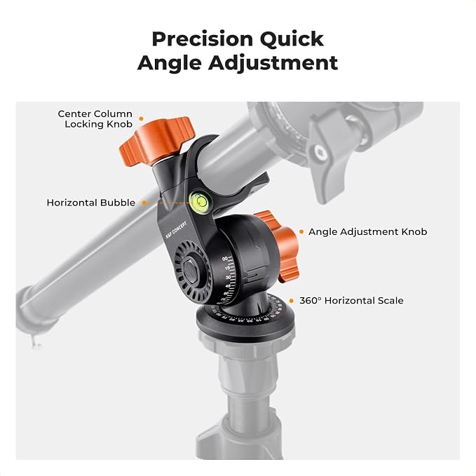 K&F Concept 76 in Overhead Camera Tripod | Rotatable Multi-Angle Center Column, Lightweight, 360 Degree Ball Head, Load Capacity 8kg/17.6lbs. O234A1+BH-36 - Image 7