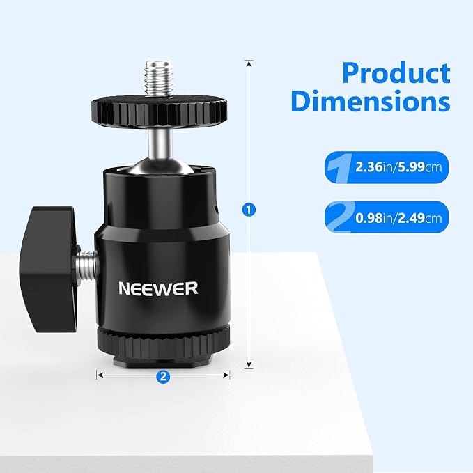 Neewer Mini Ball Head with Cold Shoe & 1/4” Screw, 2 Pack, 360° Swivel 90° Tilt Ballhead Camera Mount Hot Shoe Adapter for Camera, Camcorder, Smartphone, LED Video Light, Microphone, Ring Light, ST17 - Image 7