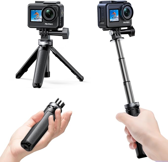 AKASO 10"/26cm Selfie Stick Tripod Lightweight Action Camera Mount | Compatible with AKASO EK7000/Brave 4/EK7000 Pro/Brave 7 LE/Brave 7/GoPro Hero 13/12/11/10/ 9/Max/DJI Osmo Action 5/4/3 by AKASO