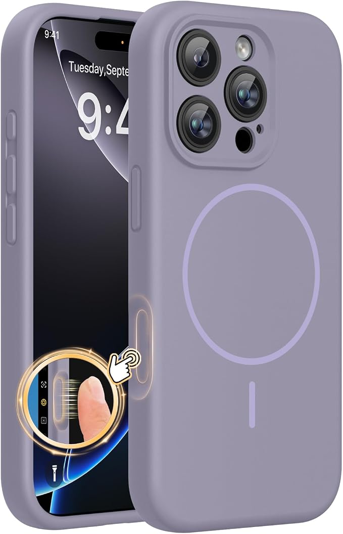 miracase Magnetic for iPhone 16 Pro Case, [Soft Anti-Scratch Microfiber Lining], Compatible with MagSafe, Liquid Silicone Case Shockproof Drop Protection Phone Case for 16 Pro,Lavender Gray | Compatible with MagSafe, Soft Microfiber Lining, Liquid Sili... by Miracase