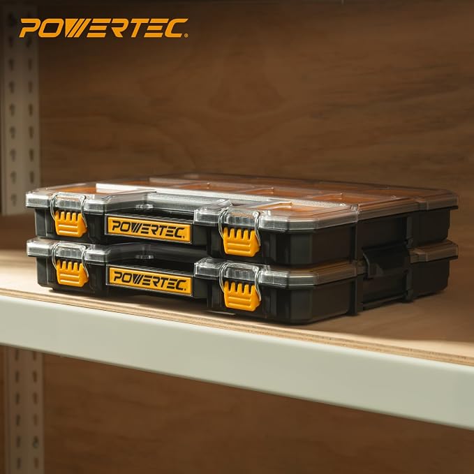 POWERTEC Small Parts Organizer & Tool Box – 20 Compartments, IP65 Water & Dust Protection, Stackable Storage with Interlocking Latch, Removable Bin, Dividers, Clear Lid, Portable Design (72366) - Image 9