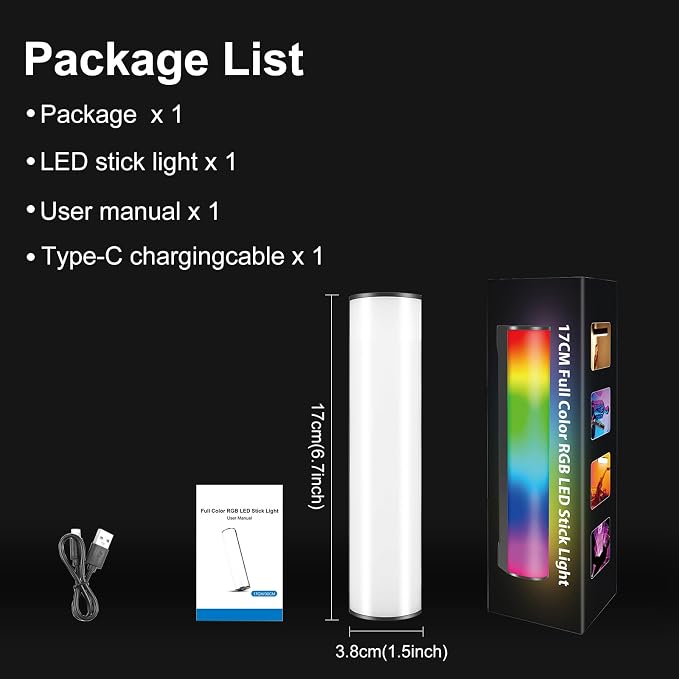 6.7" RGB Video Light Wand, Magnetic Handheld Tube Light Stick 2500K-9000K CCT & 20 Scene Modes with 2000mAh Battery, 95+ CRI, 120° Beam Angle for Photography YouTube TikTok Vlog - Image 8