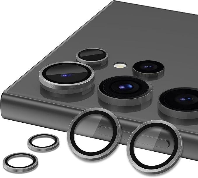 for Samsung Galaxy S24 Ultra Camera Lens Protector, Individual Metal Ring Tempered Glass Lens Cover, [Strong Adsorption] Scratch Resistant Ultra-Thin HD Clear Lens Cover, 2 Sets-Gray - Image 2