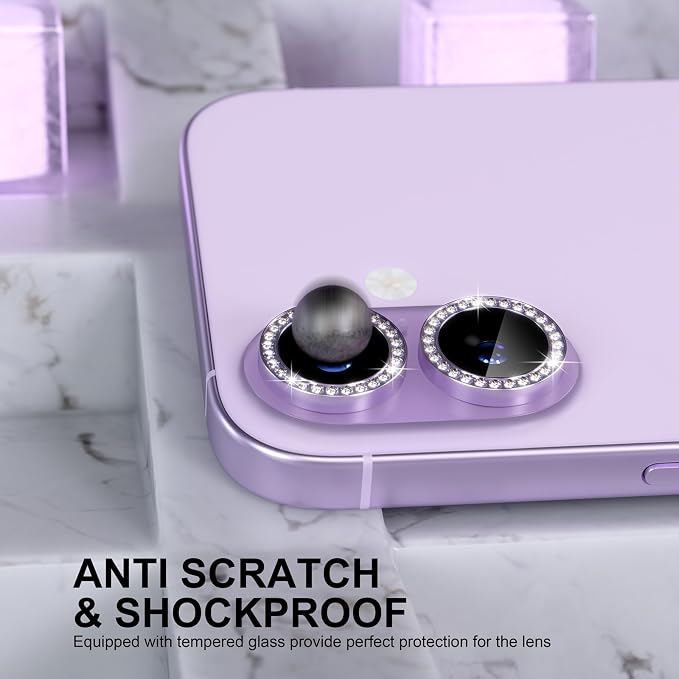 Choiche for iPhone 17 Camera Lens Protector Bling, Diamond-Purple | Ultra HD, 9H Tempered Glass Camera Cover Screen Protector Metal Individual Ring Decoration Accessories, 2-Lens, 6.3-inch - Image 3