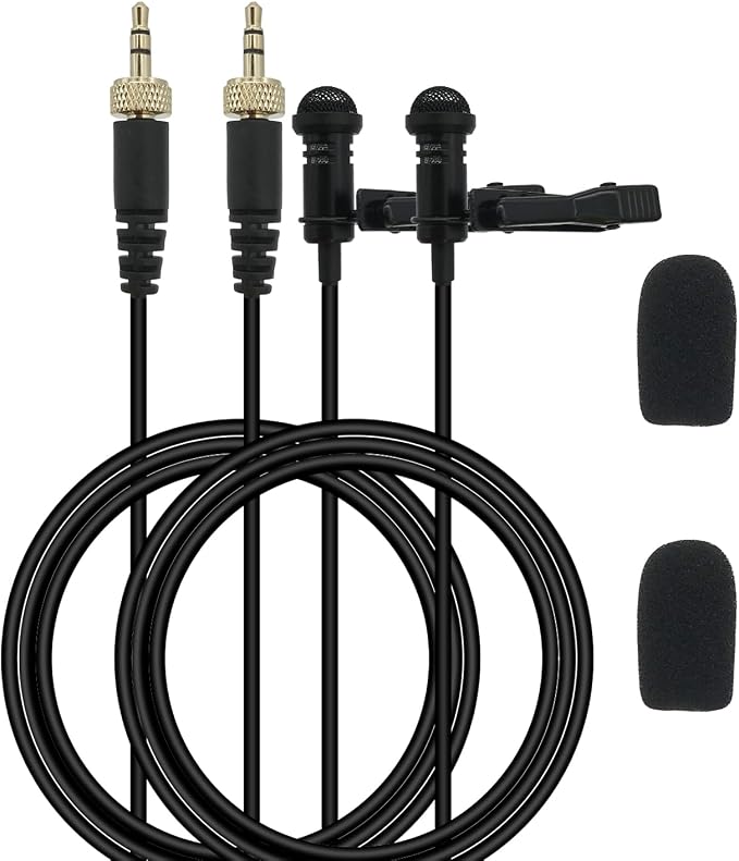 2-Pack Mic Replacement for DJI, Rode, Sennheiser Wireless Transmitter Lavalier Lapel Microphone - Wearable, Omnidirectional, 3.5mm TRS by PDEEY