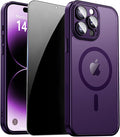 for iPhone 14 Pro Max Case with Privacy Screen Protector, Purple | Full Camera Protection, Translucent Matte Magnetic, Compatible with MagSafe, Shockproof Phone Cover, Slim Fit Women/Girls by ZOZDOKG