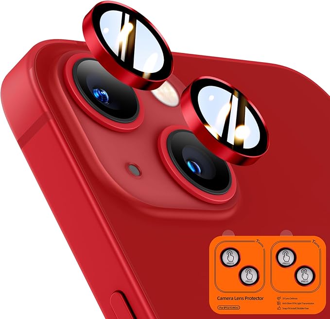 TOCOL Camera Lens Protector for iPhone 13 / iPhone 13 Mini Tempered Glass HD Individual Scratch Resistant Camera Cover Accessories Case Friendly 2 Pack（Red） by TOCOL