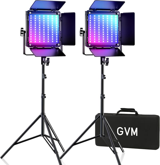 GVM 800D RGB Led Video Light, 2PCS Video Lighting Kit with APP Control, 40W Photography Lighting Led Panel Light with 18 Kinds of The Scene Lights for Studio YouTube, 3200K-5600K, CRI 97+ by GVMGreatVideoMaker