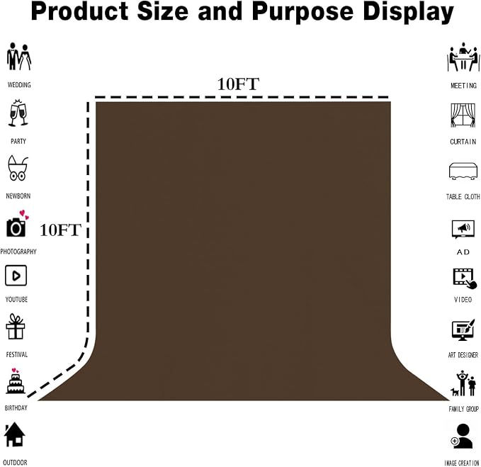 Brown Photography Backdrop for Photoshoot, Fabric 10x10ft | Polyester Studio Photo Backgrounds, Non Reflective, Easy to Hang, for Portrait Shoot, Product, Party Decor, Video Creation - Image 3