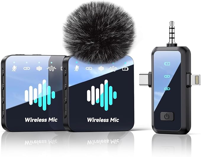 MENERESAS Wireless Microphone for iPhone: 40dB Noise Canceling Mini Mic with 20Hz-20kHz Audio, 328ft Range, 20H Battery, 3-in-1 Lavalier Microphone for Video Recording by MENERESAS