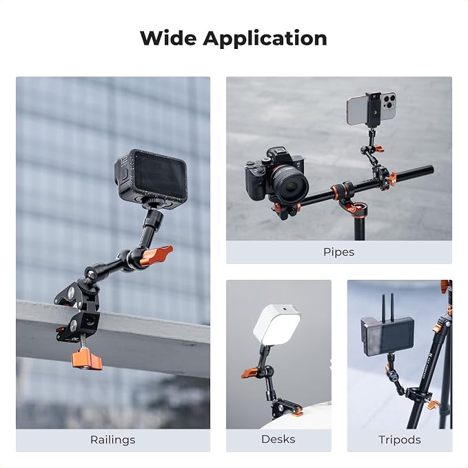 K&F CONCEPT Camera Mount Clamp, Super Crab Clamp Rotatable Clamping Block | 1/4" and 3/8" Thread Holes for Round Pipe Flat Surface, Camera Mounts, and Other Photographic Accessories, MS65 - Image 7