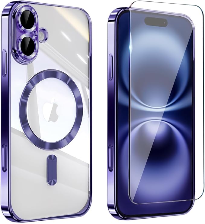 Magnetic Glossy Case for iPhone 17,iPhone17 Phone Case Slim Clear Luxury with Screen Protector & Camera Protector [Compatible with MagSafe], Shockproof Cover for iPhone Case 17-Purple by Unknown
