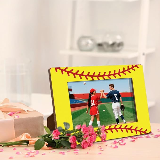 Softball Picture Frame, Softball Room Decor, Softball Decor Gift | A tabletop frame for favorite softball photos, ideal for bedroom desks, shelves, dressers, trophy displays and team tables. - Image 4