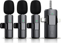 3 in 1 Wireless Lavalier Microphone for iPhone, iPad, Android, Camera,12-Hour Battery, mini Noise Reduction Recording Mic 2.4G Ultra-Low Delay, Microphone for Vlog/ TikTok/YouTube Live Stream( 3 Mic) by Akcswo