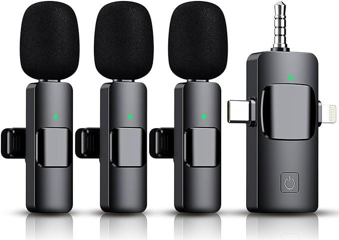 3 in 1 Wireless Lavalier Microphone for iPhone, iPad, Android, Camera,12-Hour Battery, mini Noise Reduction Recording Mic 2.4G Ultra-Low Delay, Microphone for Vlog/ TikTok/YouTube Live Stream( 3 Mic) by Akcswo