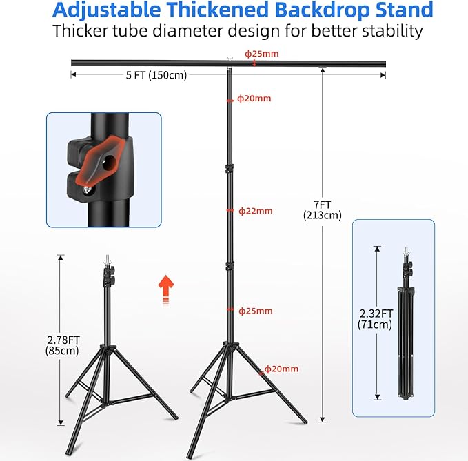 Hemmotop Blue Green Screen Backdrop Stand Kit 7x5ft with 6.5x5ft Background | Chromakey Reversible Dual-Color Backdrop, for Streaming, Gaming, Zoom, VR, Video Recording, with 5 Clips and Carrying Case - Image 6