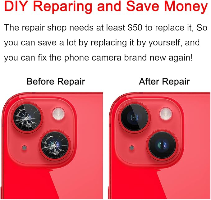 2 Set Back Rear Camera Lens Glass Replacement for iPhone 14 and iPhone 14 Plus with Reparing Toolkit - Image 5