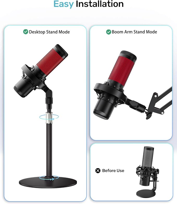 Custom Built for HyperX Quadcast Shock Mount with 5/8" 3/8" 1/4" Adapters | Metal Outer Ring, Anti-Vibration Suspension, Improves Sound Quality, Fits Mic Stand & Boom Arm, for Podcast, Gaming - Image 5